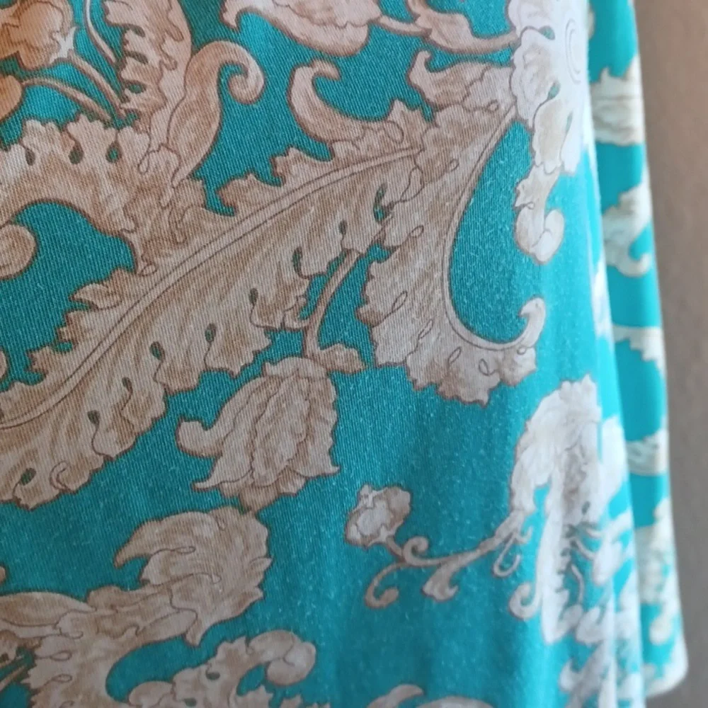 Talbots Teal and Tan Paisley Print Blouse. - Picture 3 of 5